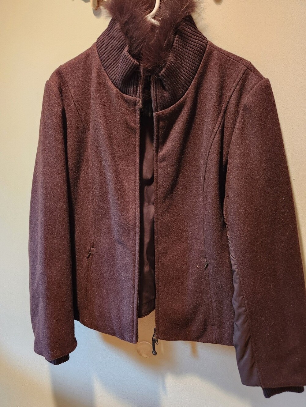 Pendleton UrbanWear Fur-Trim Wool Blend Zip Jacket - Size XL (Dark Brown)